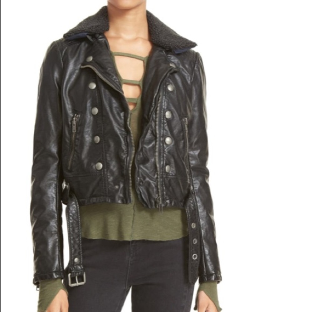 Free People Asheville Vegan Leather Moto Jacket